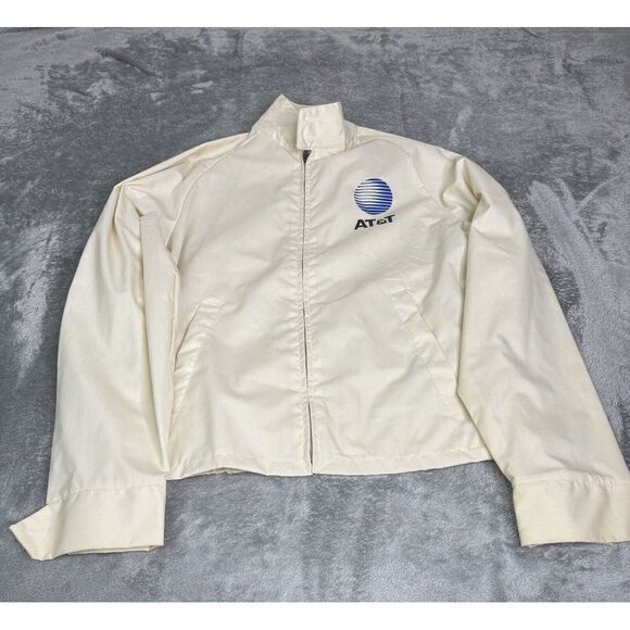 Vintage 80s AT&T Employee Full Zip Bomber Jacket Men's Size Small White - Picture 1 of 11